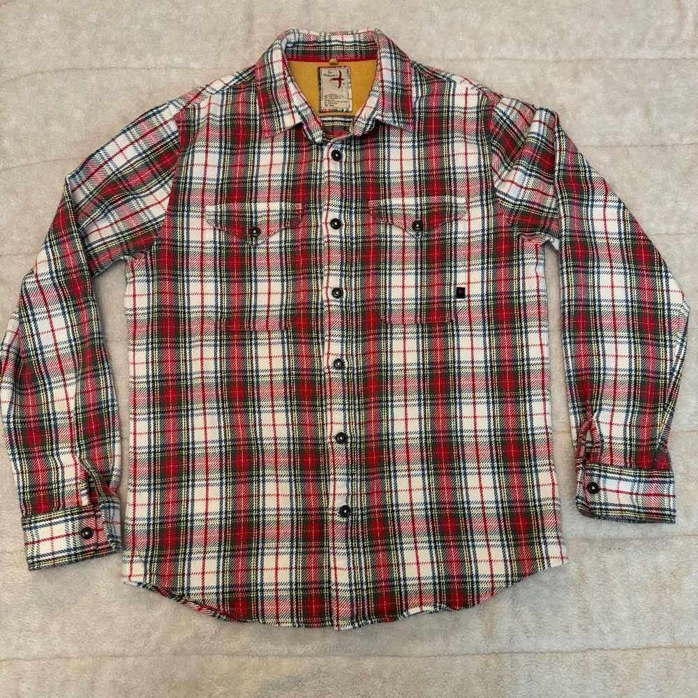 Brushed Flannel Blanket Tartan Long Sleeve Shirt - Off White Tartan